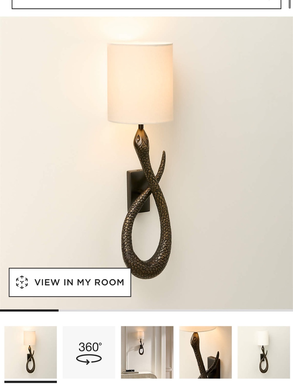 CB2 Bronze Snake Wall Sconce with Cream Shade